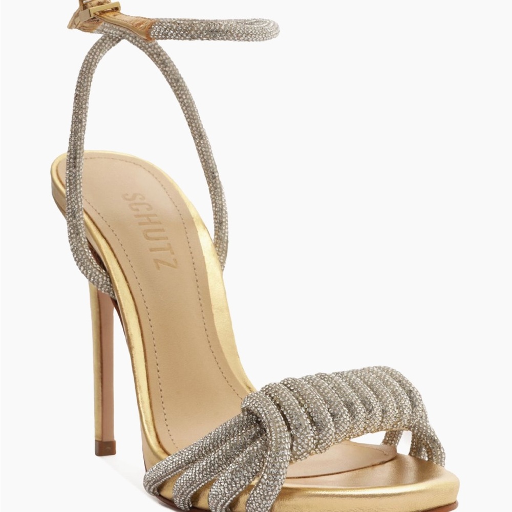 Schutz Jewel Crystal embellished multimaterial high heel sandal. Size 7 1/2.